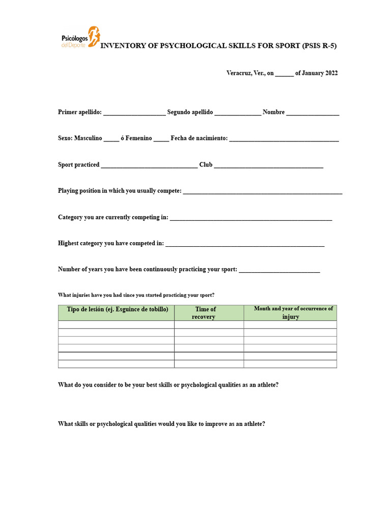 Psychological Skills Inventory for Athletes | PDF | Mental Health ...