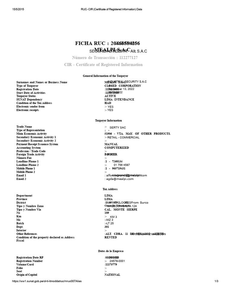 358821802-Model of RUC Form | PDF | Lima | Business