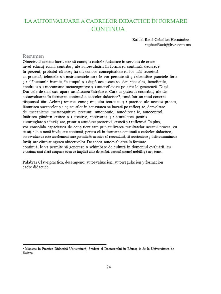 3 Autoevaluarea Cadrelor Didactice În Formarea Continuă | PDF