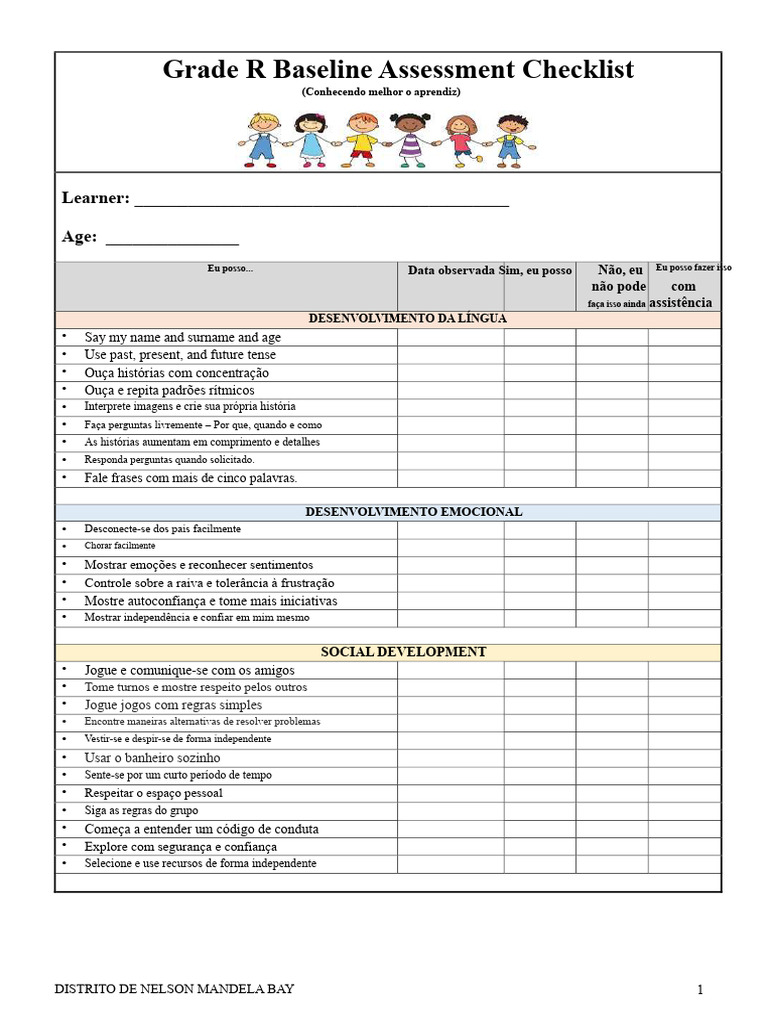 Checklist de Avaliação Baseline Grade R | PDF | Emoções | Conceitos ...