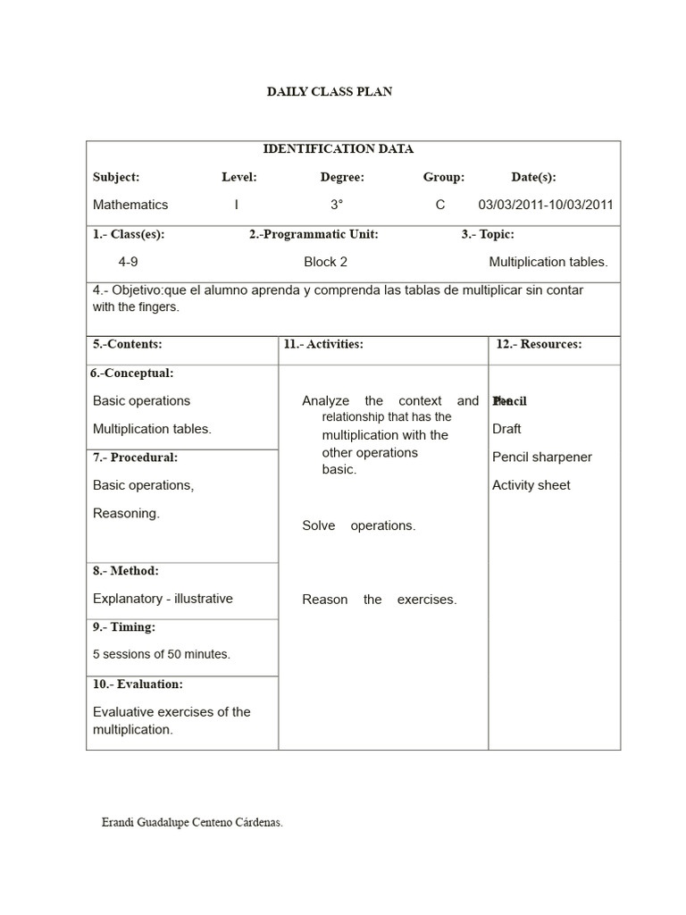 Lesson Plan 5 (Multiplication Tables) | PDF