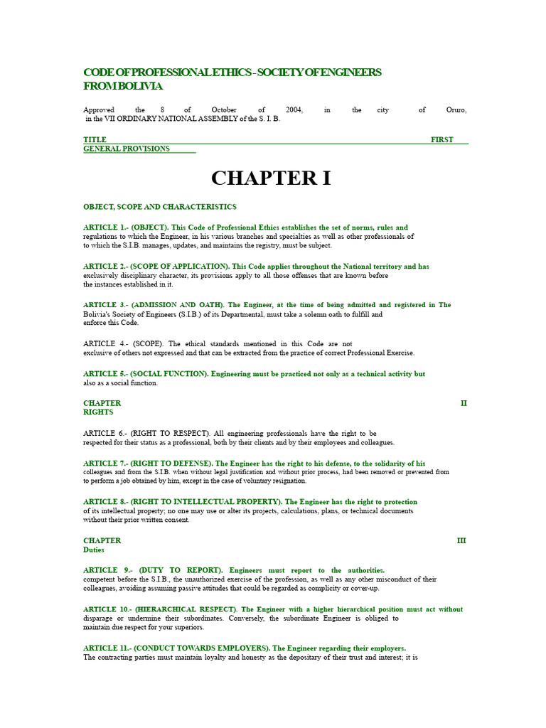PROFESSIONAL CODE OF ETHICS Civil Engineering Bolivia | PDF ...