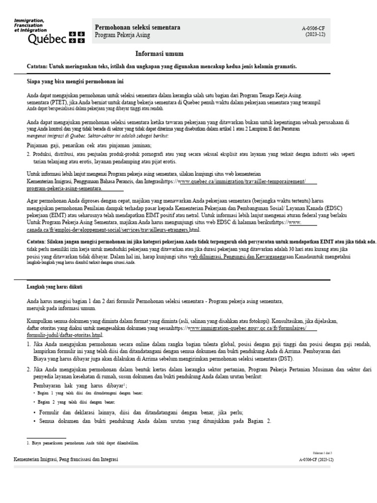 FO Permintaan Seleksi Sementara PTET A0506CF | PDF