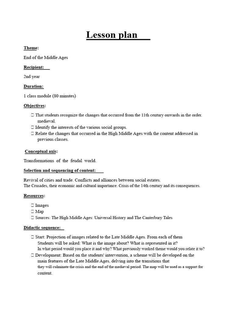 Late Middle Ages Lesson Plan for Students | PDF | Middle Ages