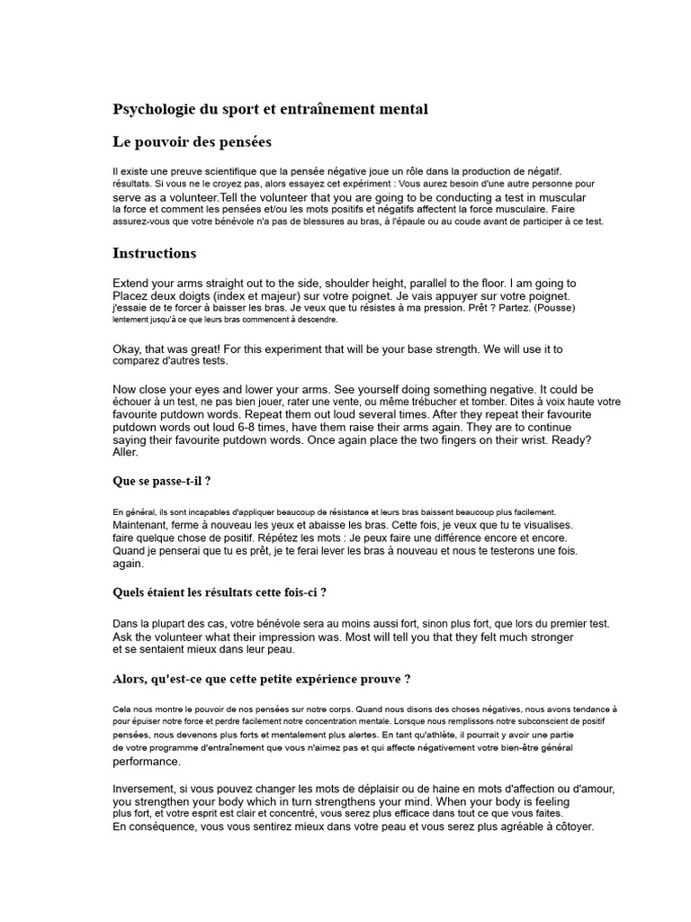 Psychologie du sport : Pouvoir des pensées | PDF | Motivant | Motivation