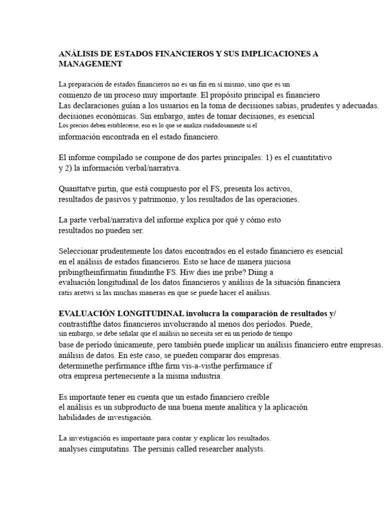Análisis de Estados Financieros y Sus Implicaciones | PDF | Estado ...