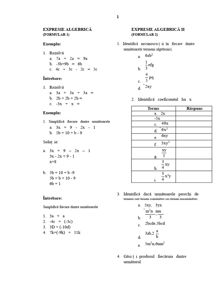 Algebraic Expression Form 1 | PDF