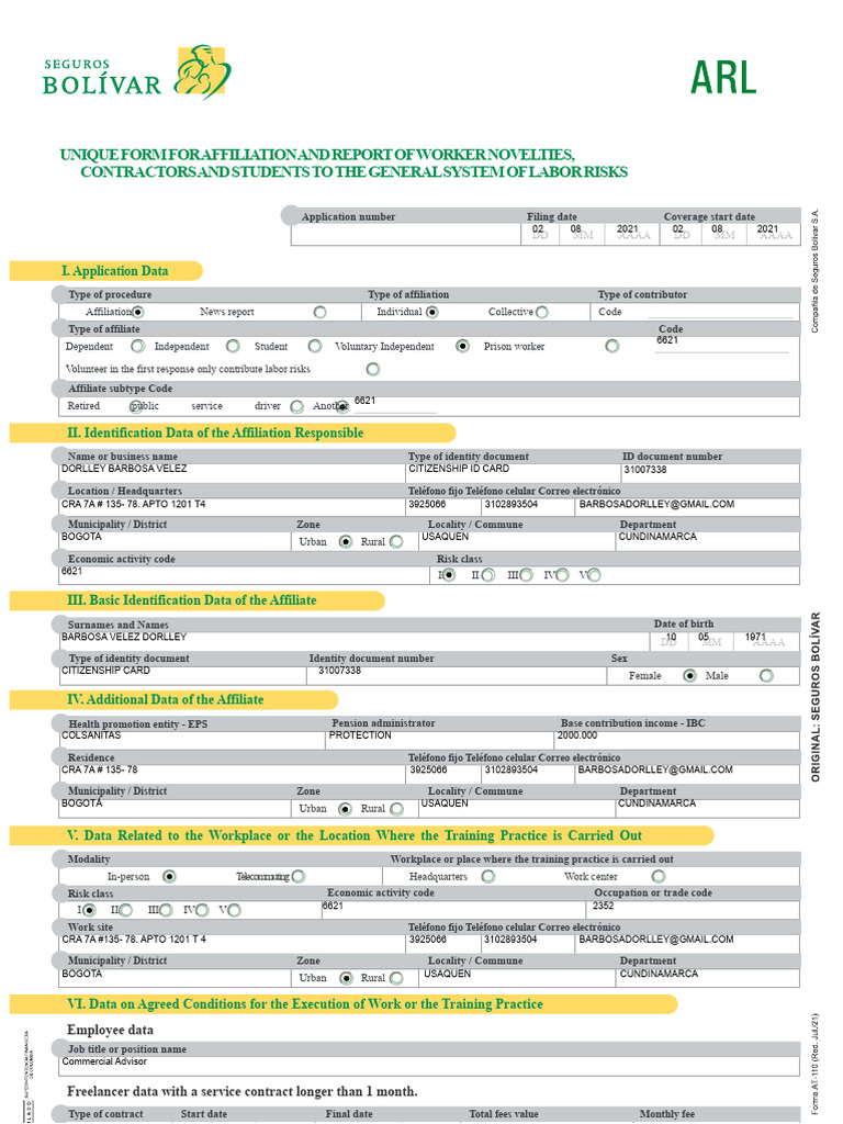 VOLUNTARY INDEPENDENT WORKERS FORM BOLIVAR INSURANCE | PDF | Identity ...
