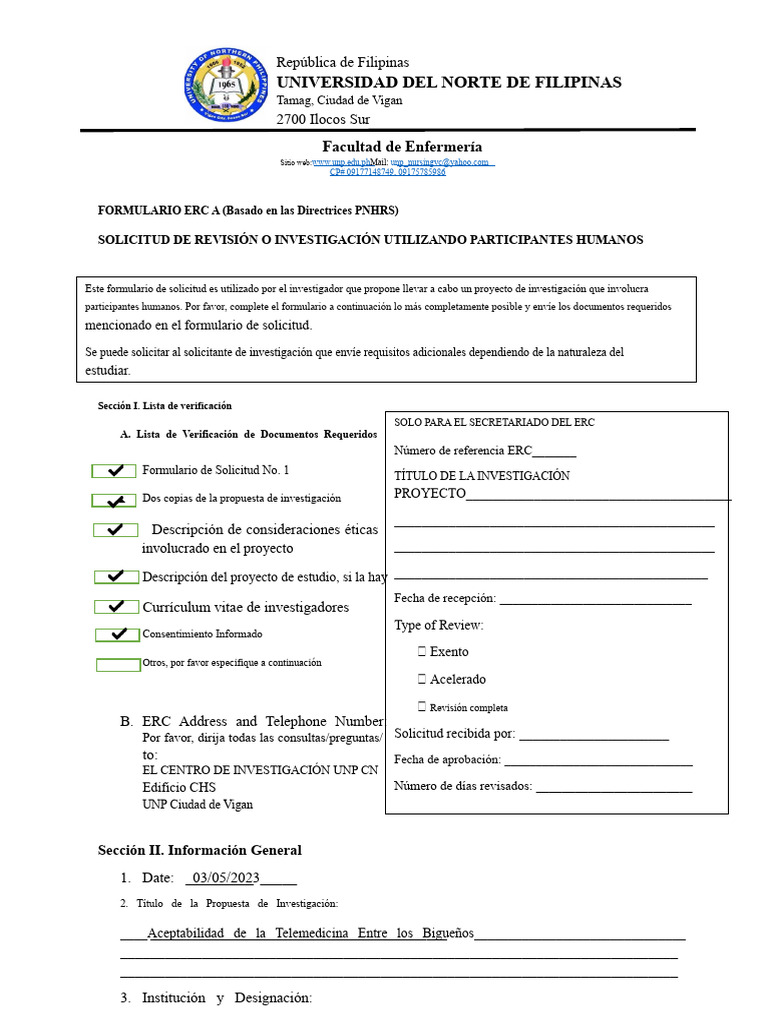 ERC-Formulario-1.docx | PDF | Consentimiento informado | Science