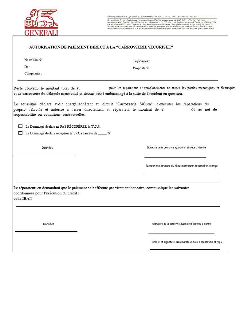 Autorisation de Paiement Direct pour Réparations | PDF