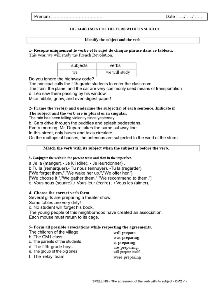 Verb-Subject Agreement Exercises | PDF | Subject (Grammar) | Verb