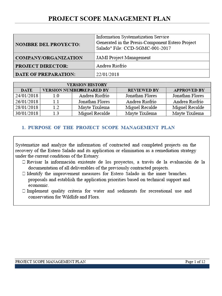 Scope Management Plan | PDF | Databases | Documentation
