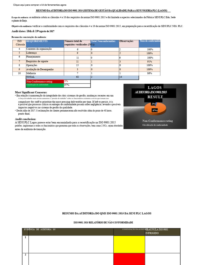 Resumo Da Auditoria ISO 9001:2015 | PDF | Gestão de qualidade
