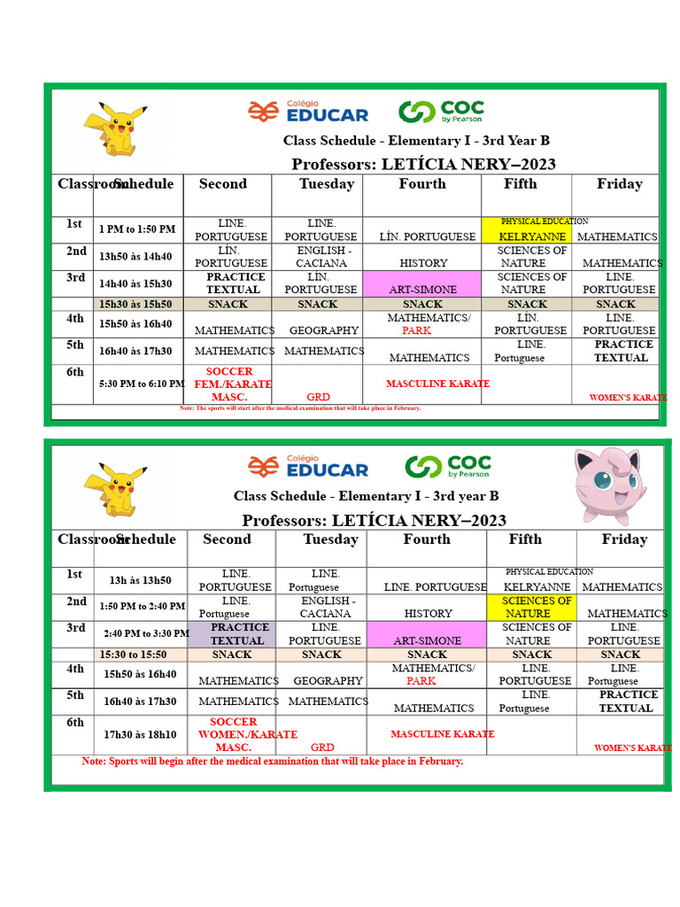 Class Schedule 3rd Year B | PDF