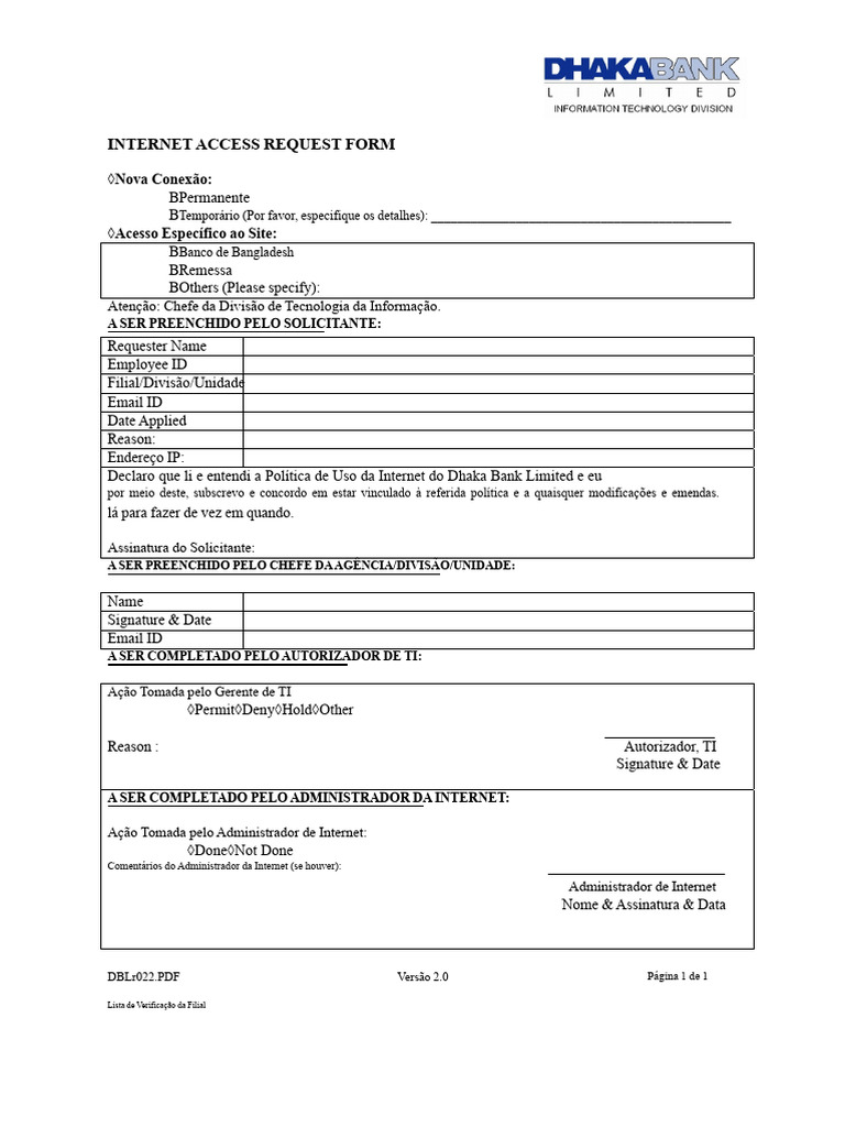 Formulário de Solicitação de Acesso à Internet | PDF