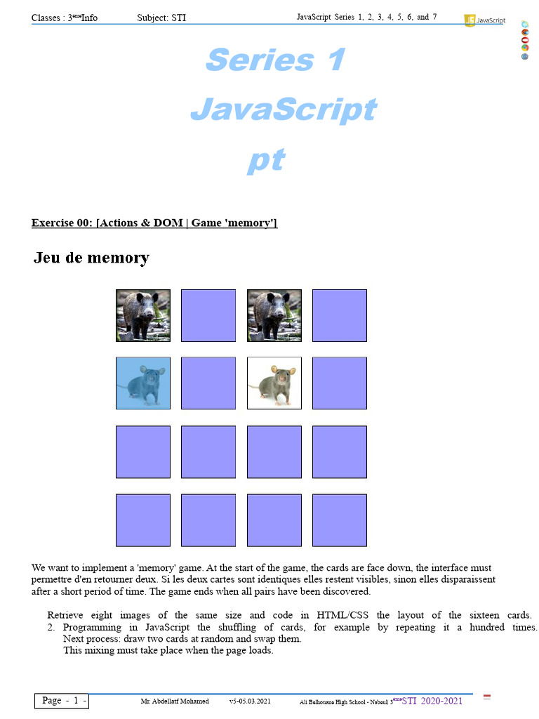 JavaScript Memory Game Exercise | PDF | Document Object Model ...