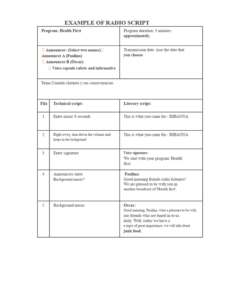 radio script | PDF | Junk Food | Obesity