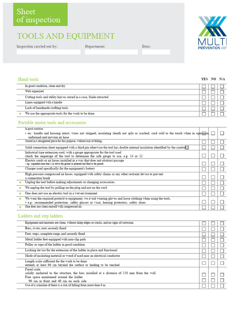 Tools and Equipment Safety Inspection Guide | PDF | Ladder ...