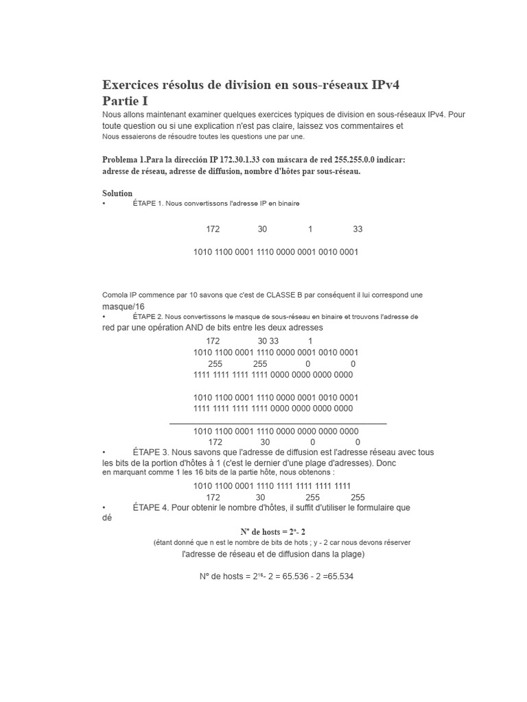 Exercices de sous-réseautage IPv4 résolus | PDF | Adresse IP ...