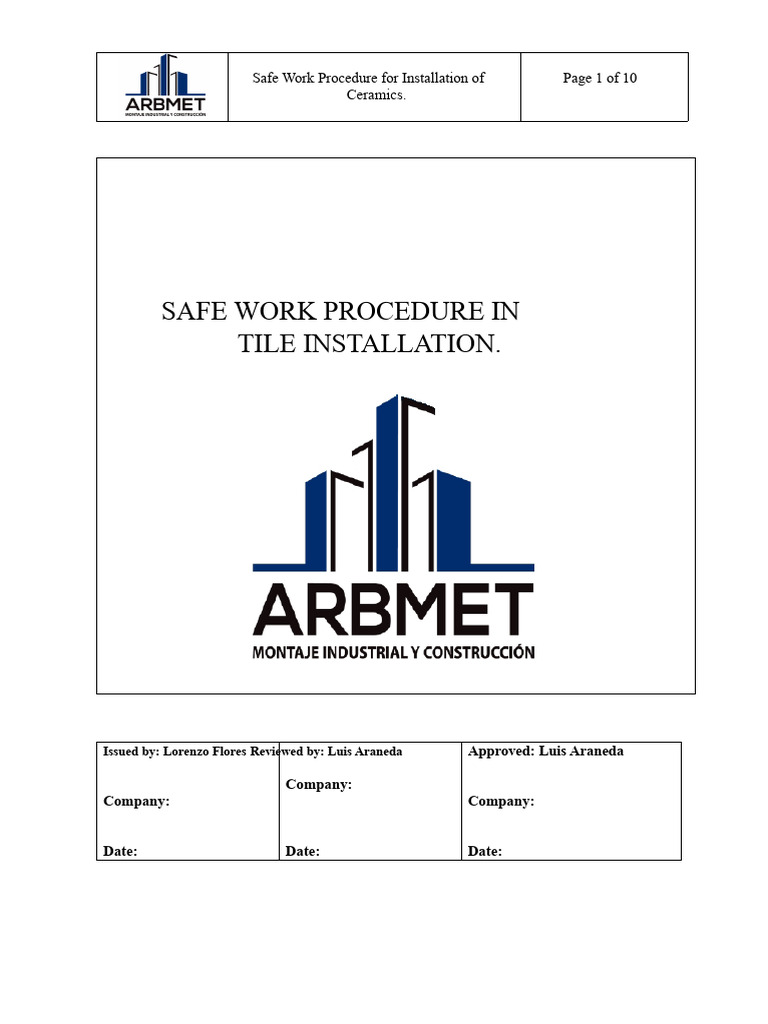 Safe Work Procedure for Tile Installation | PDF