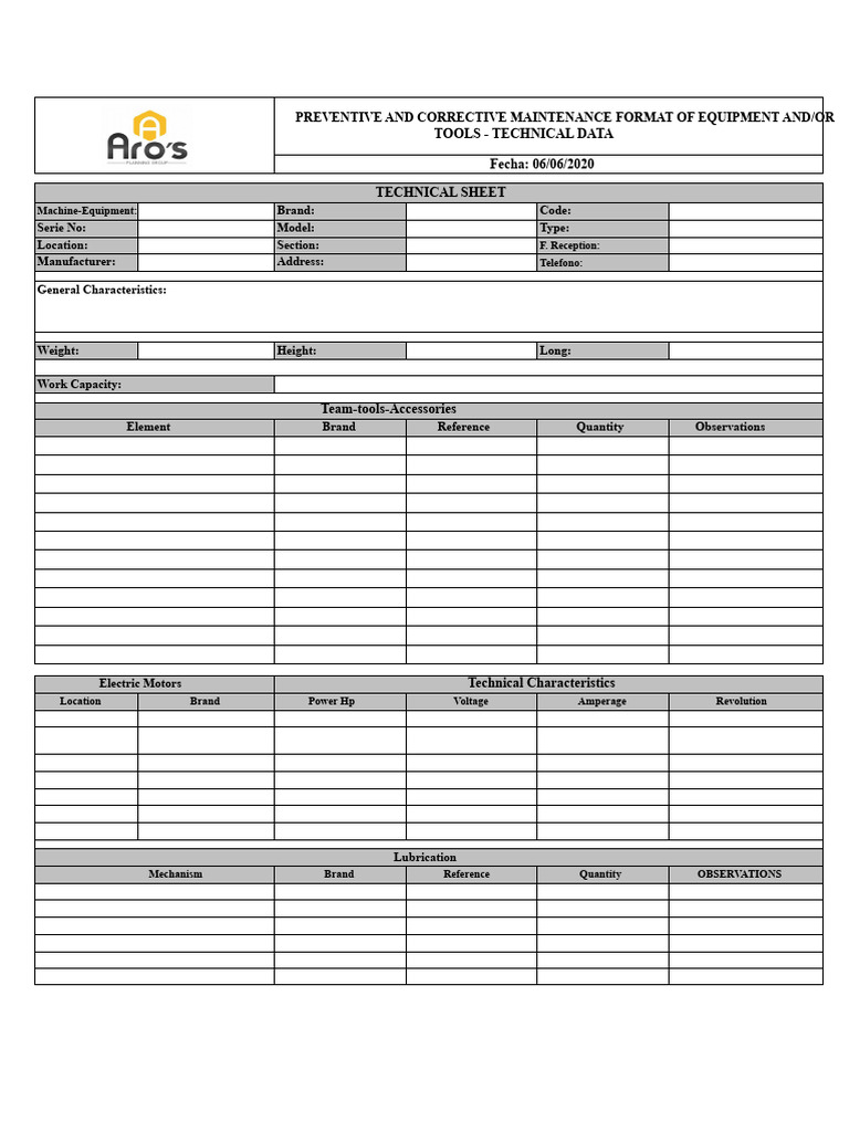 Preventive and Corrective Maintenance Format For Equipment or Tools ...