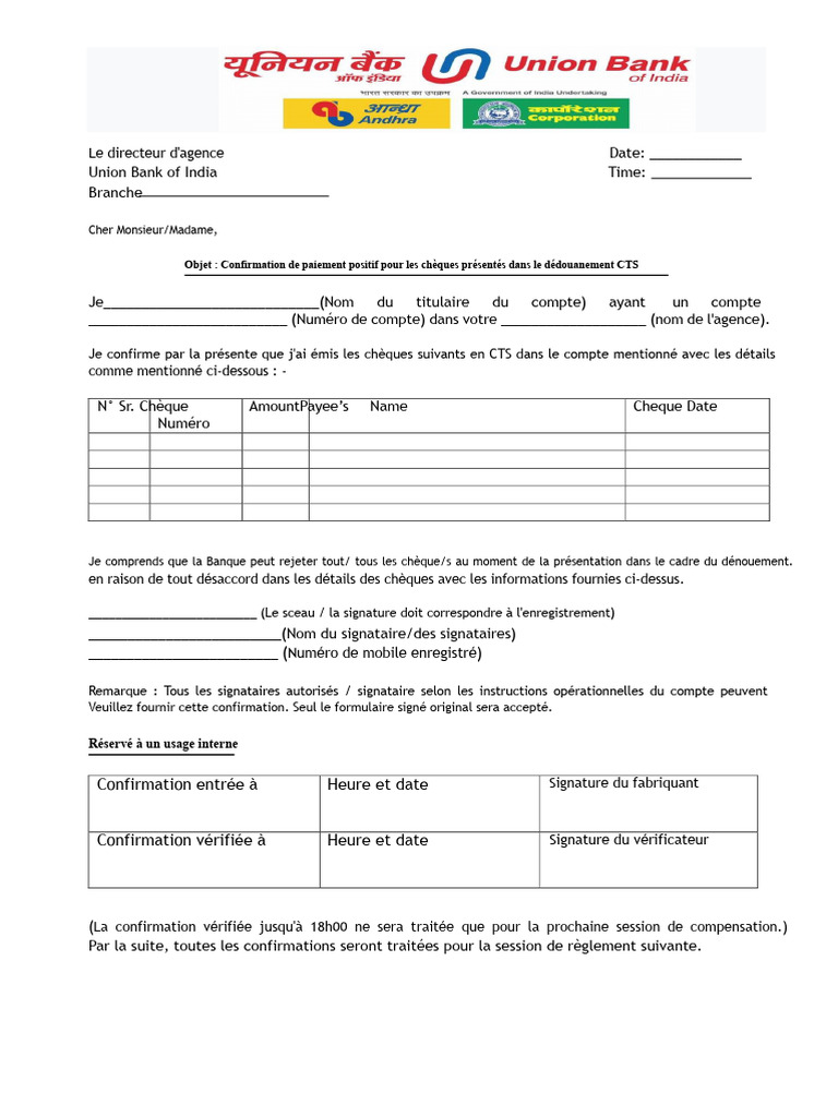 Confirmation de paiement par chèque CTS | PDF