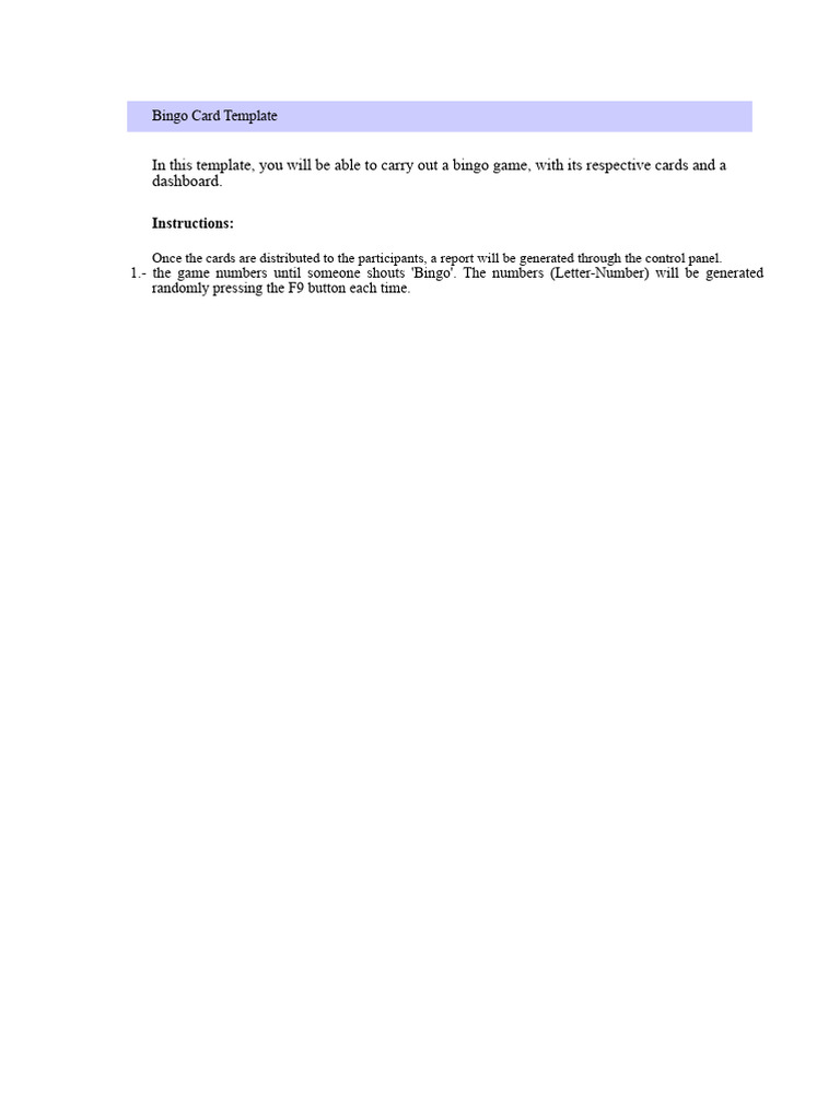 In This Template, You Will Be Able To Carry Out A Bingo Game, With Its ...