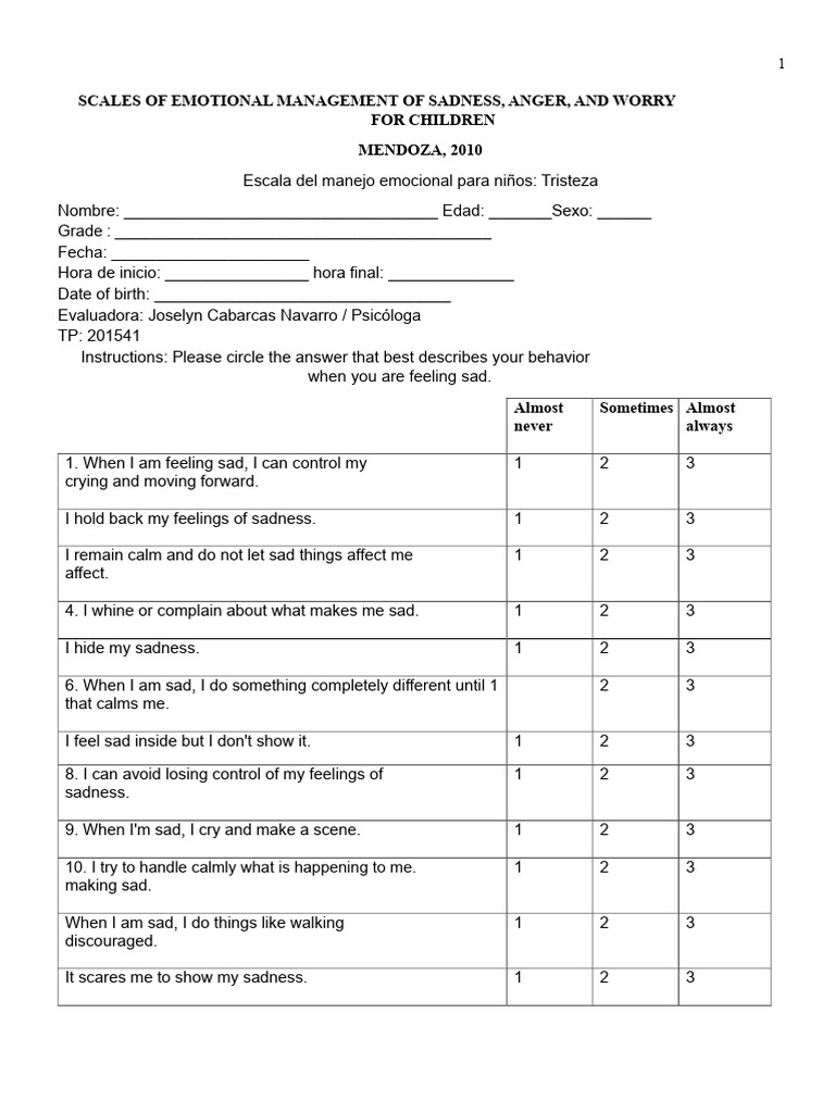 Emotional Management Scales for Children | PDF | Anger | Emotions