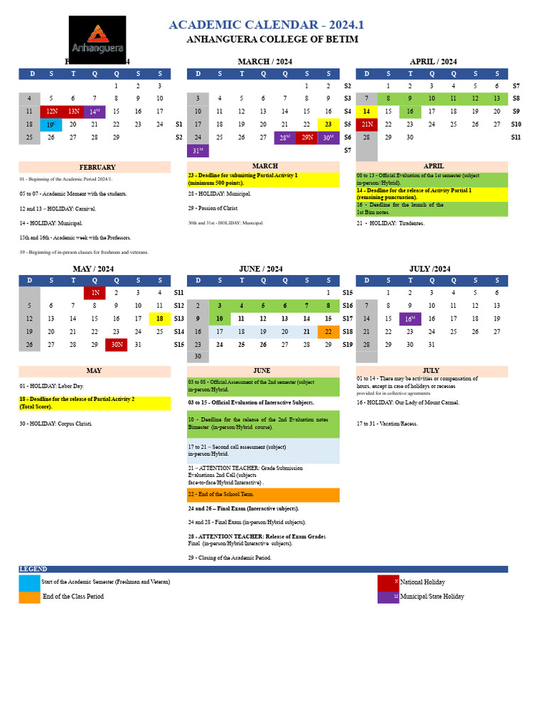 Academic Calendar 20241 | PDF | Academic Term | Higher Education
