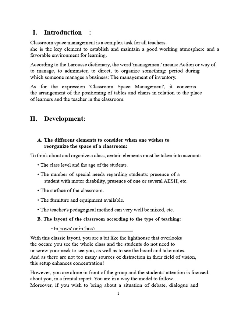 The Management of Space PDF 1 | PDF | Classroom | Pedagogy