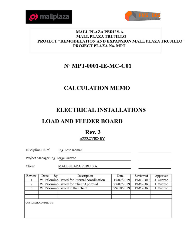 Electrical Calculation Memo for Mall Plaza | PDF | Electrical Wiring ...