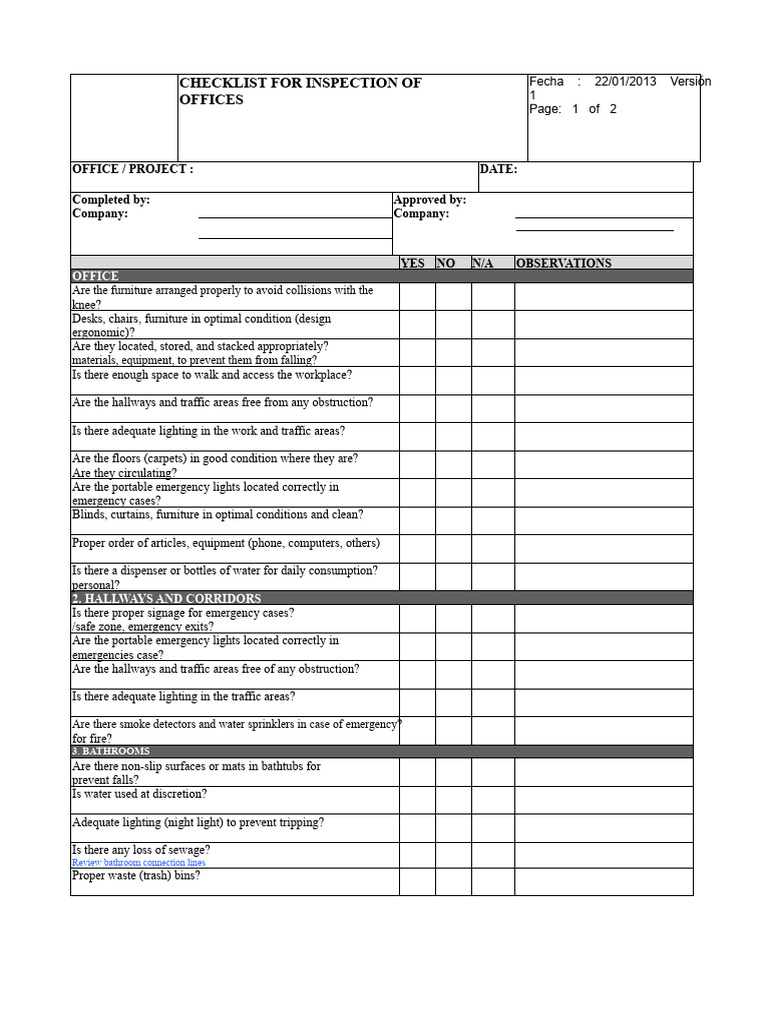 Office Inspection Checklist Guide | PDF | Lighting | Safety