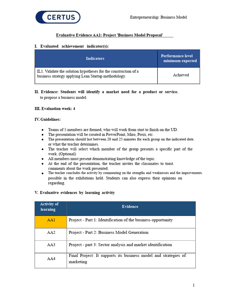 Evaluation Guidelines AA1 - Project | PDF | Startup Company | Small ...