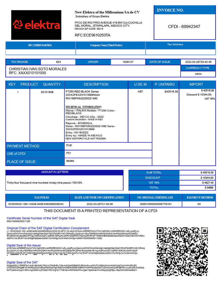Elektra Invoice 040722 | PDF | Invoice | Mexican Peso