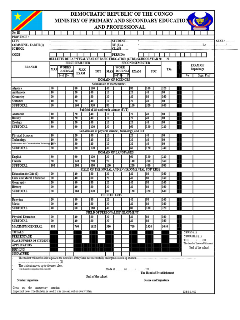 REPORT CARD 7th and 8th EB 2018-2019 | PDF | Mathematics | Science