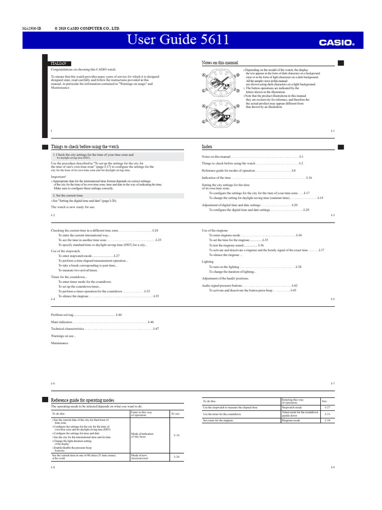 CASIO Watch User Guide 5611 | PDF | Daylight Saving Time | Timer