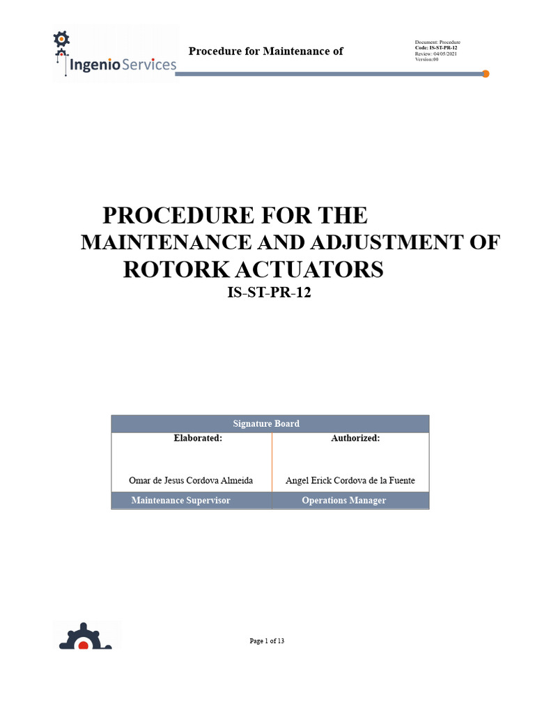 Rotork Actuator Maintenance Procedure | PDF | Valve | Actuator
