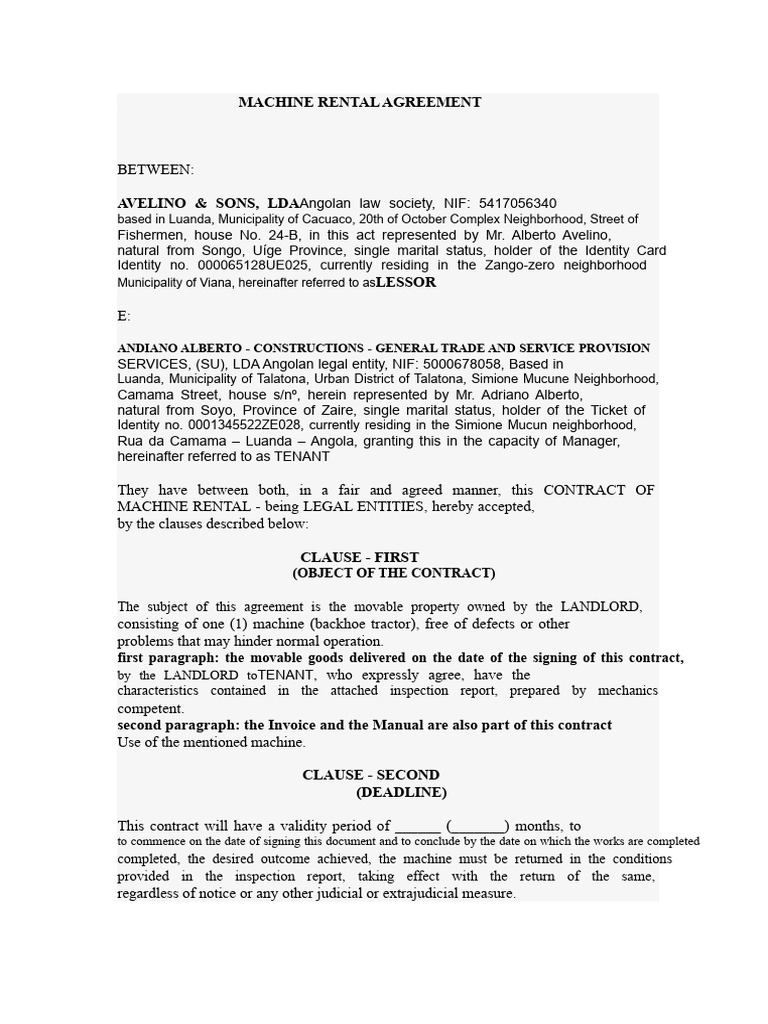 Machinery Lease Agreement | PDF | Lease | Leasehold Estate