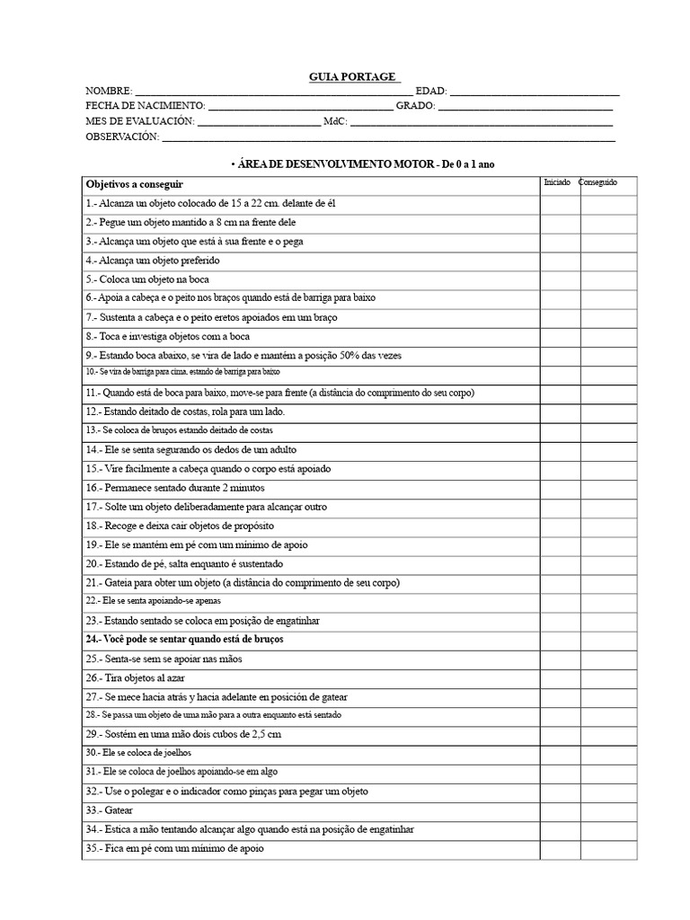 Guia de Desenvolvimento Infantil Portage | PDF