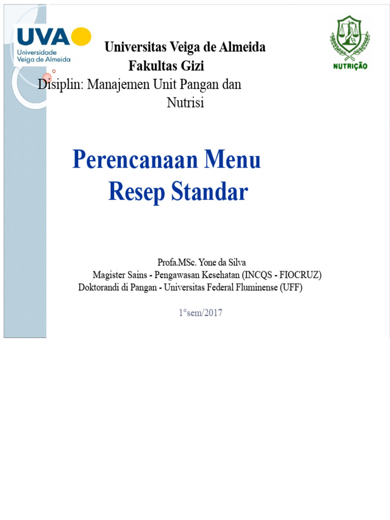 Perencanaan Menu dan Resep Standar Gizi | PDF