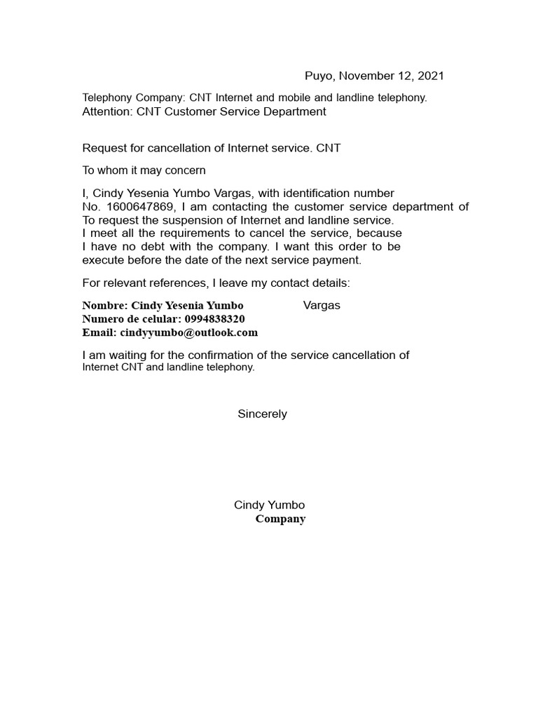 Cancellation Letter For CNT PDF