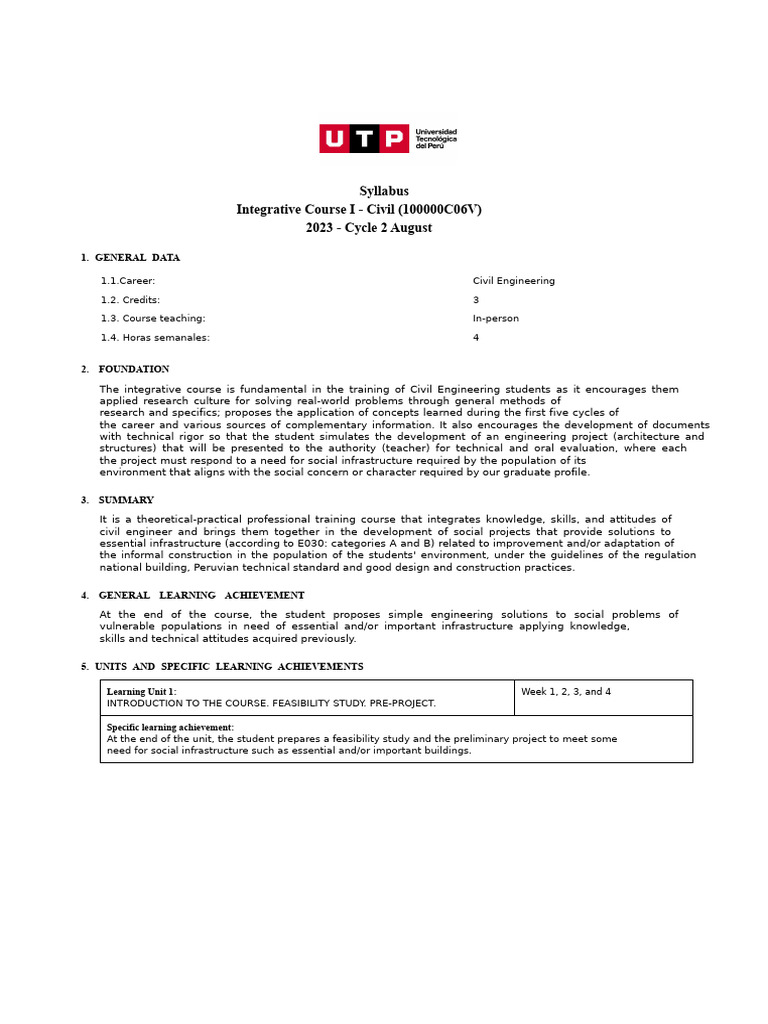 100000C06V IntegrativeCourseICivil | PDF | Specification (Technical ...