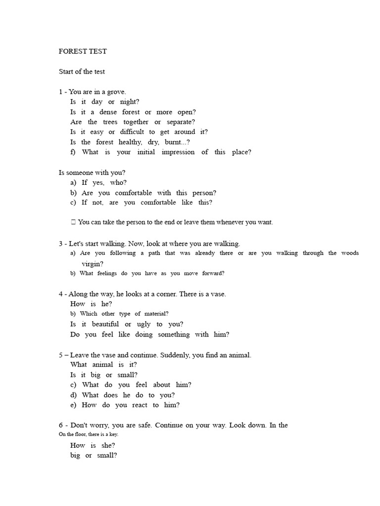 Forest Test: Self-Discovery Journey | PDF | Psychology | Psychological ...
