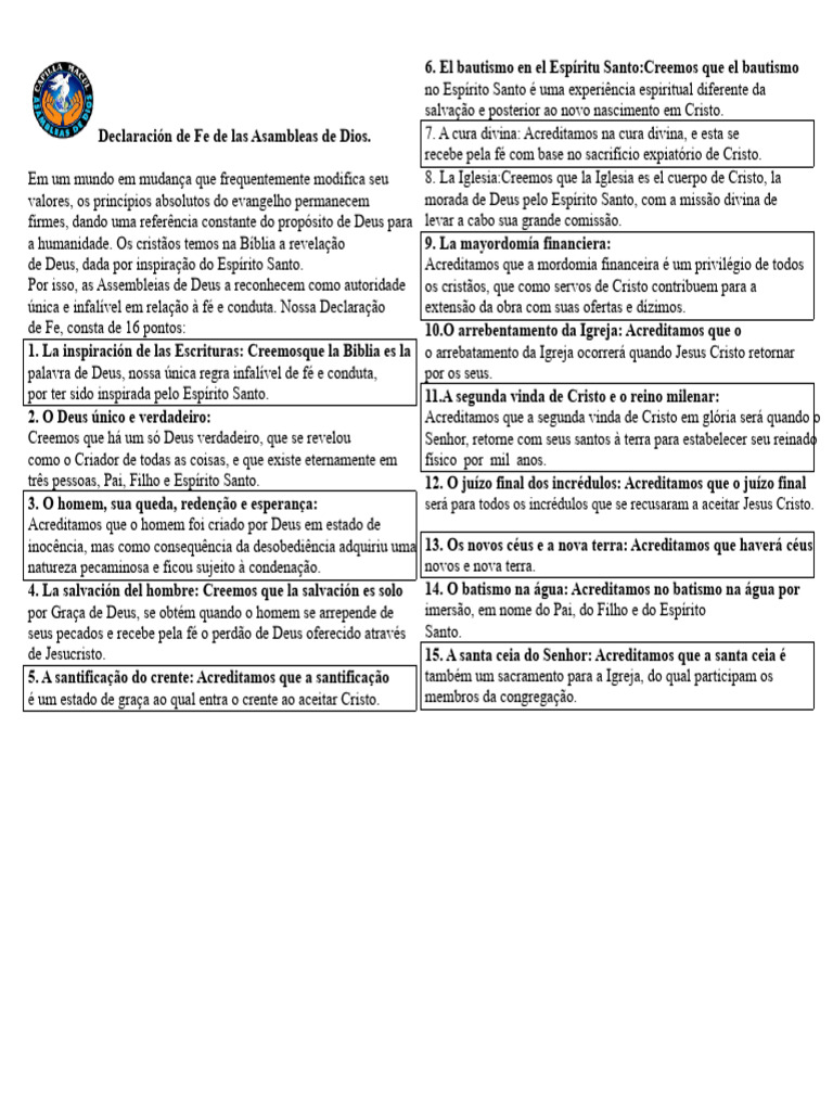 Declaração de Fé das Assembleias de Deus | PDF | Fé | Deus