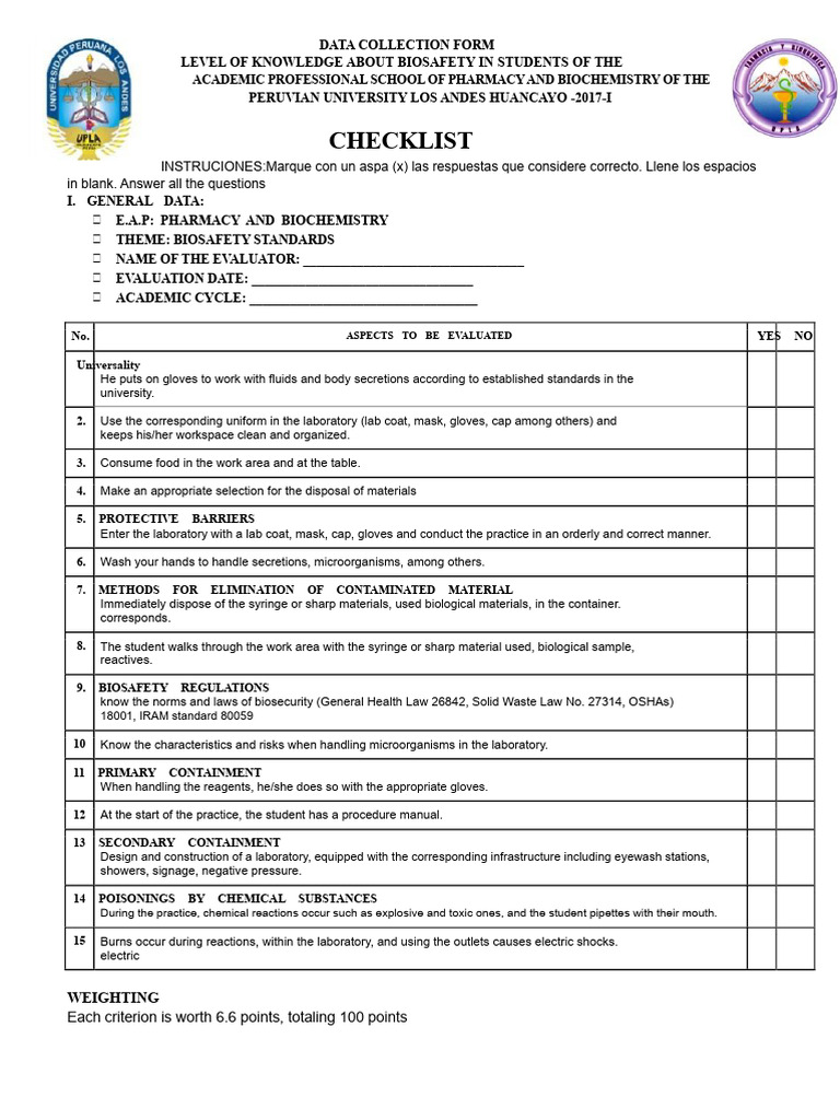Biosafety Knowledge Assessment Form | PDF | Laboratories