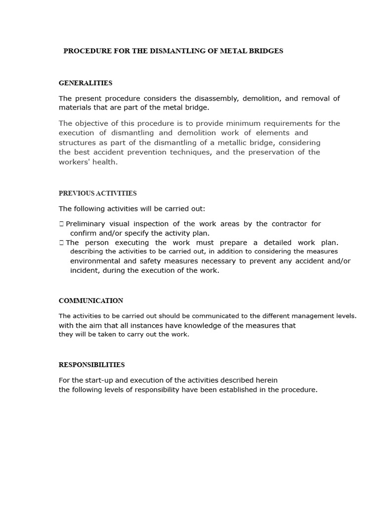 Procedure For Dismantling Metal Bridges | PDF | Demolition | Safety