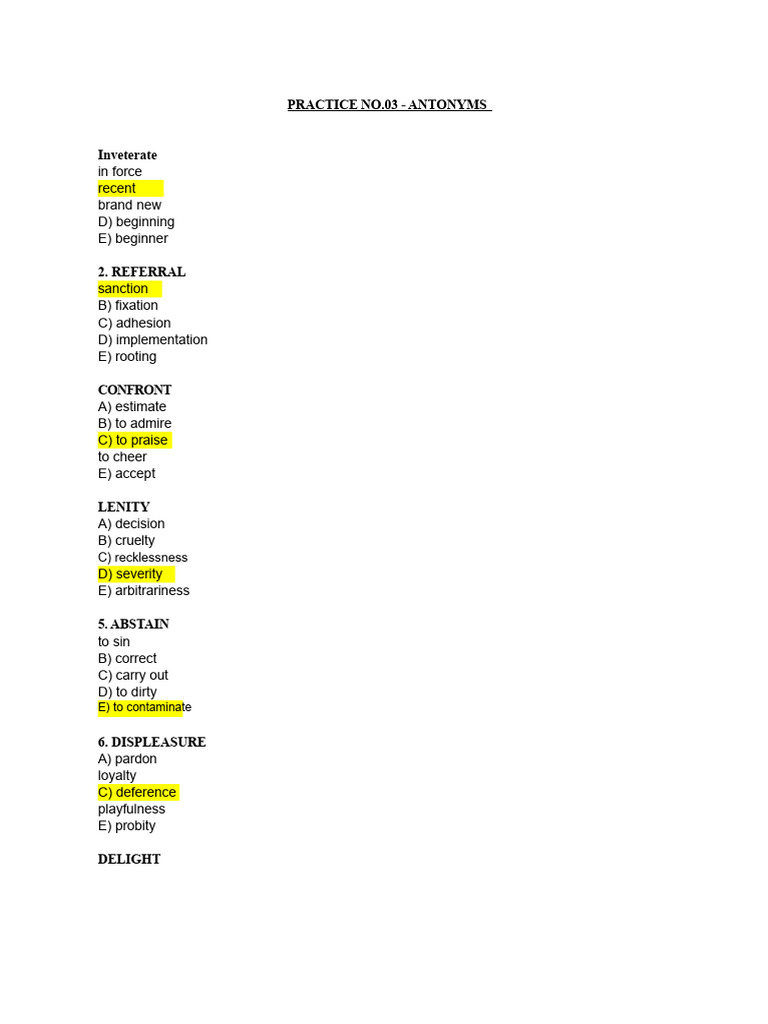 Practice No. 03 - Antonyms - Developed | PDF