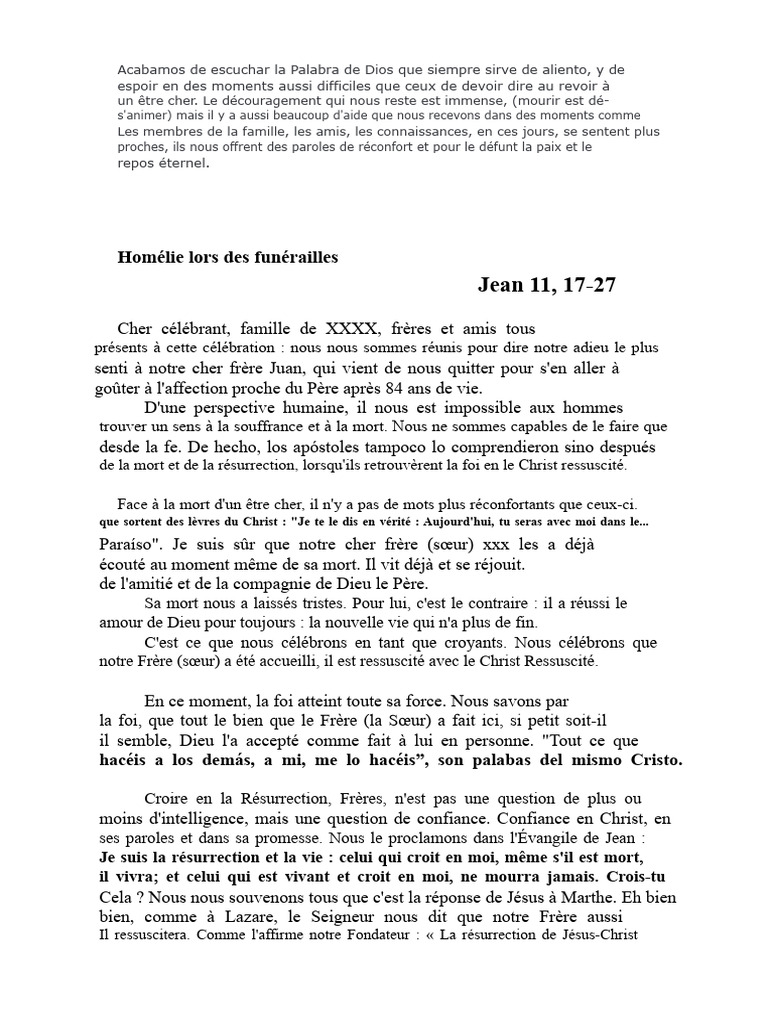 Homélie réconfortante pour des funérailles | PDF | Mort | Résurrection ...