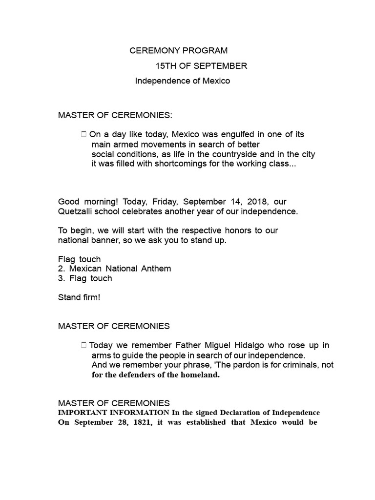 Mexico Independence Ceremony Program | PDF | Mexico | Mexican Folklore
