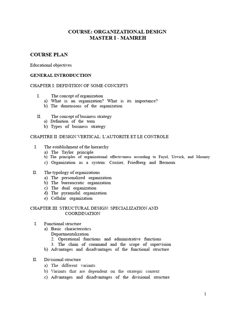 Organizational Design Course Overview | PDF | Strategic Management ...